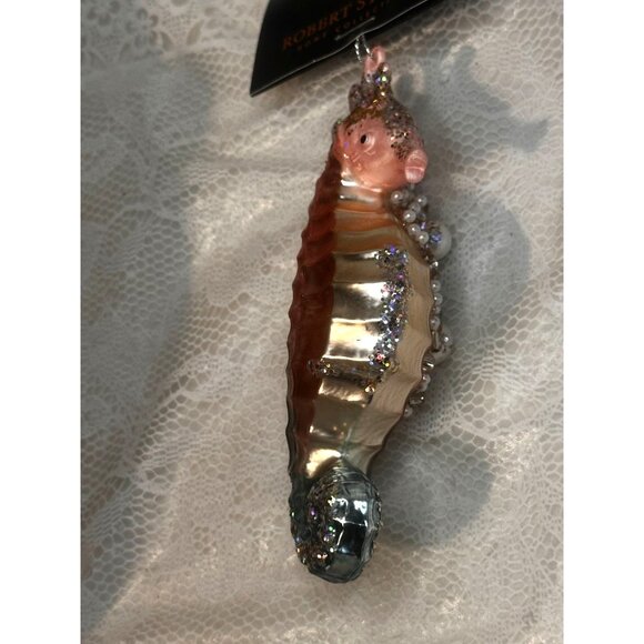 Nautical Coastal Pink Gold Seahorse Ornament Glitter Pearls Holiday Christmas - Picture 2 of 3
